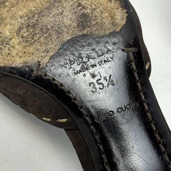 Prada Brown Suede D'Orsay Pumps Kitten Heels Buckle Pointed Toe Size 5.5 EU 35.5 - Picture 11 of 12
